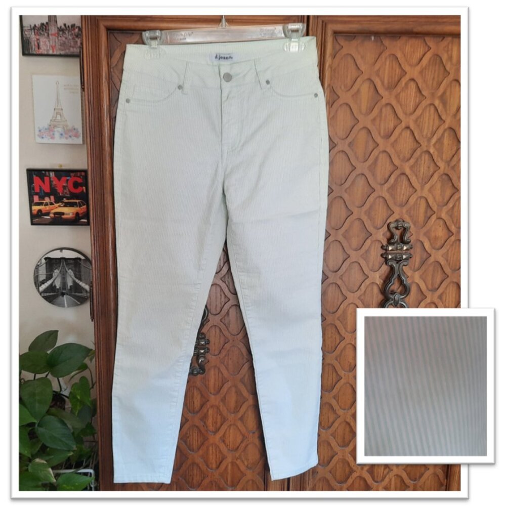 d. jeans Stretch Denim Skinny Ankle Crop Jeans -  Pinstripe  Mint/White, Size 6